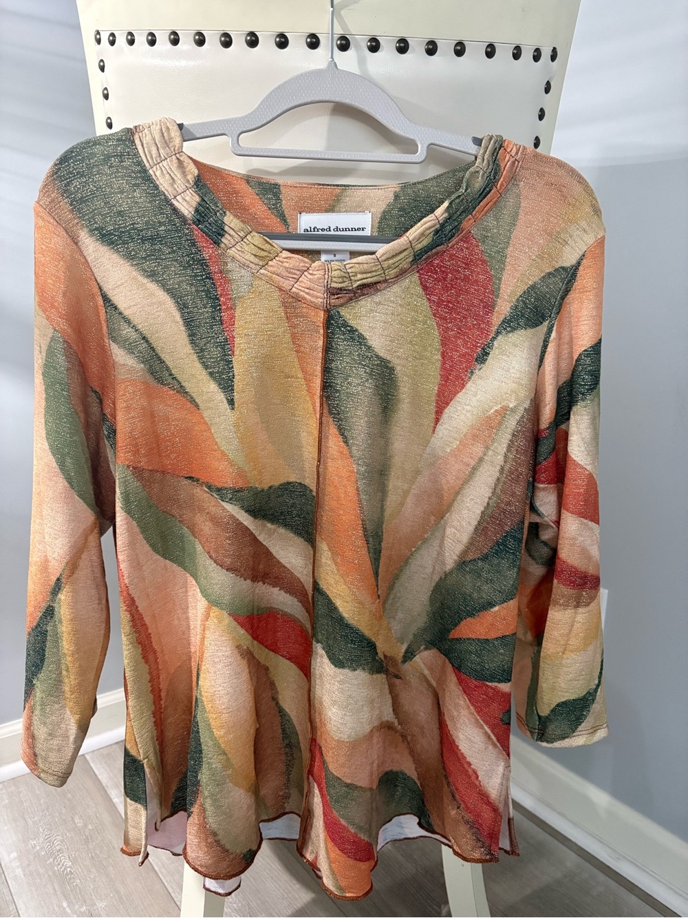 Alfred Dunner Multicolor Wave-Print Tunic Top - Peach, Green, Cream